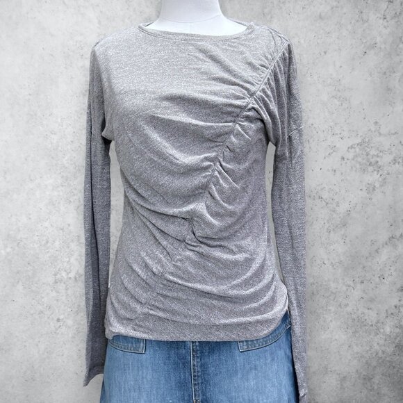 Zella Ruched Long Sleeve Top Womens Small Gray Comfy Stretch Athleisure - Picture 1 of 11